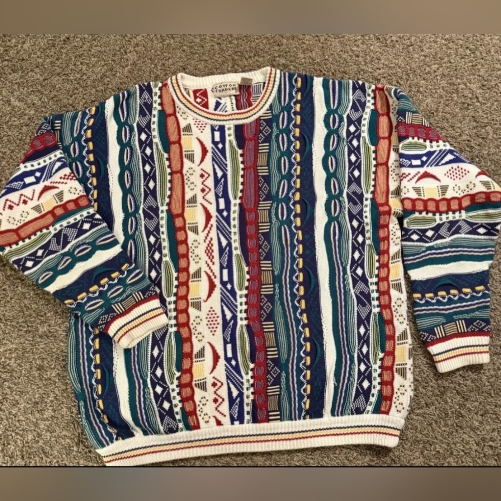 Cotton Traders Size XL Vintage Coogi style 3D textured knit Multi Color sweater